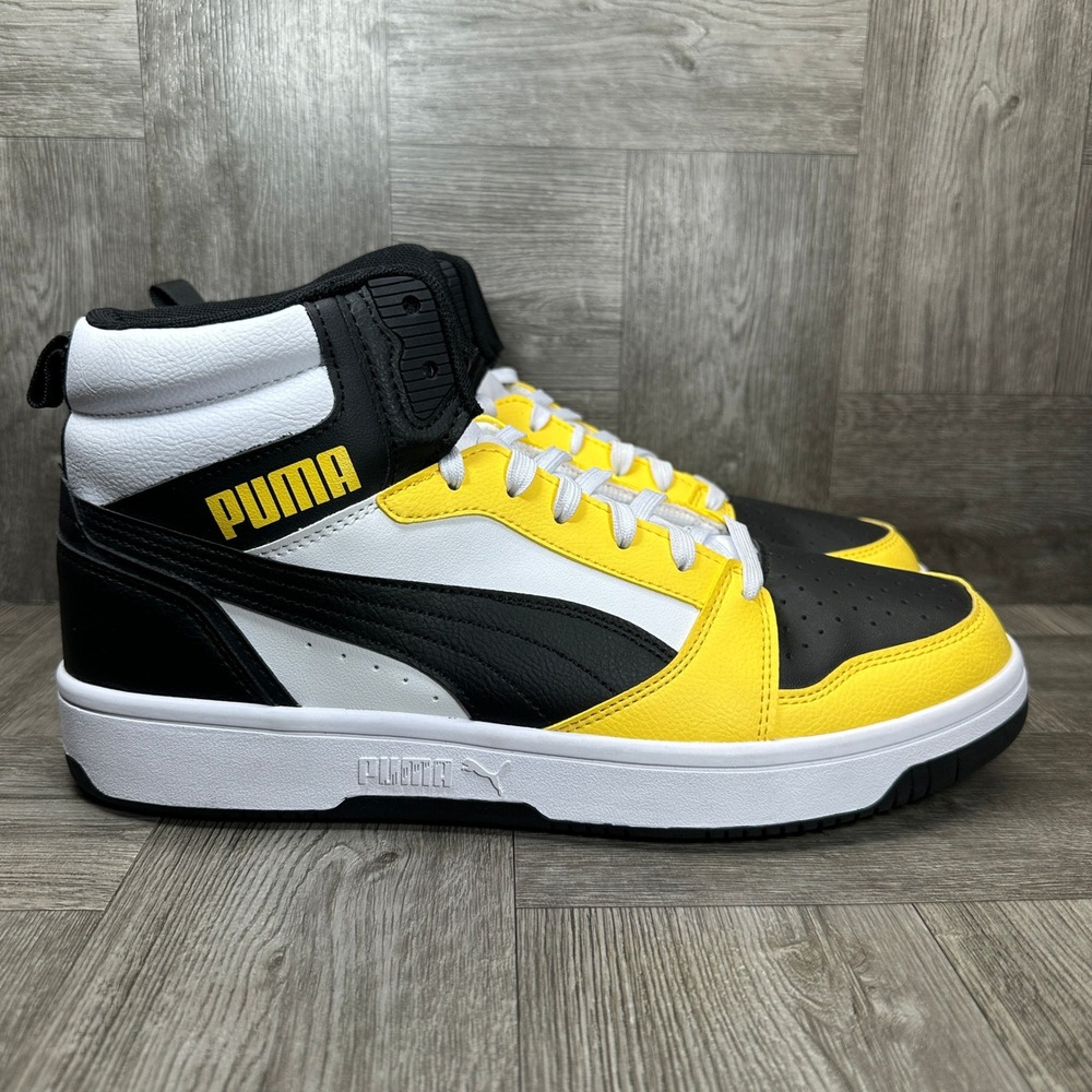 Puma Rebound Mid Sneakers Mens 11 Yellow Black White Basketball NEW